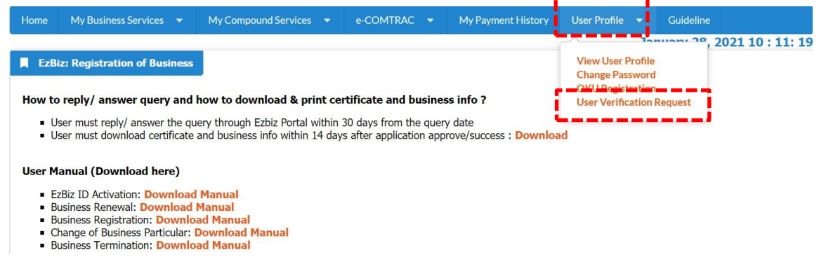 User Verification Request ezbiz